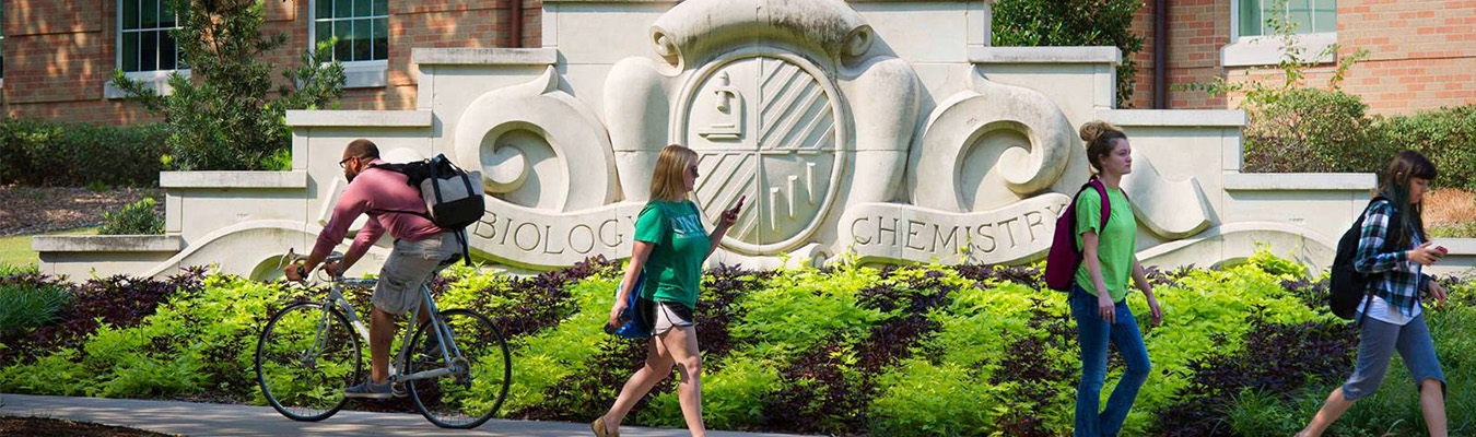 Students walking across the UNT College of Science. 